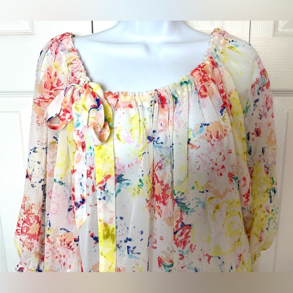 CAbi #826 Watercolor In Case Blouse Semi Sheer Shirt Floral Abstract Top Flowy - Picture 7 of 13